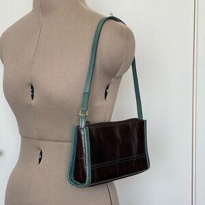 Kenneth Cole New York Brown and Blue Leather Shoulder Bag with Modern Design